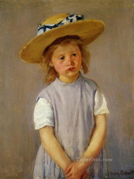 大きな麦わら帽子をかぶった少女とピンナフォアの印象派の母親たち メアリー・カサット Oil Paintings